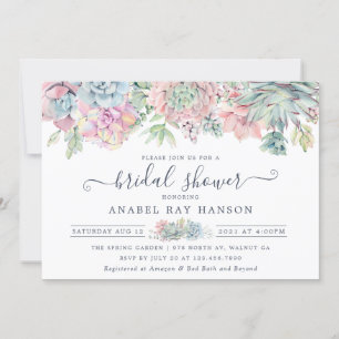 Succulents Cactus Floral Blush Bridal Shower Invitation