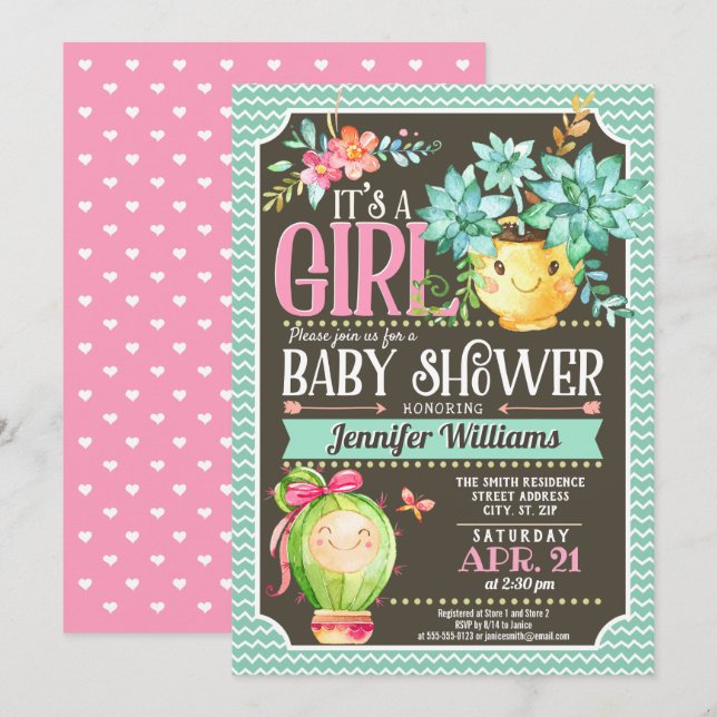 Succulents, Cactus Girl Garden Baby Shower Invitation (Front/Back)