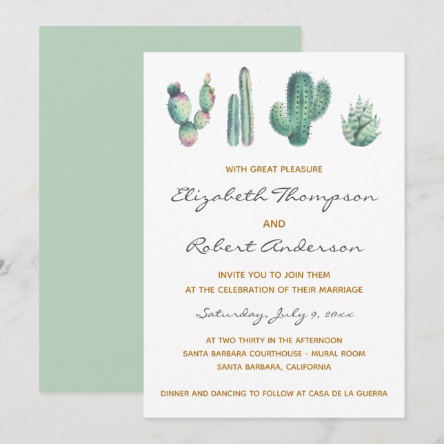 Succulents Cactus Wedding Modern Elegant Chic Invitation (Front/Back)