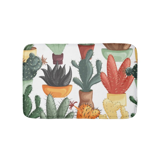 Succulents, cactuses: cute floral pattern. bath mat (Front)