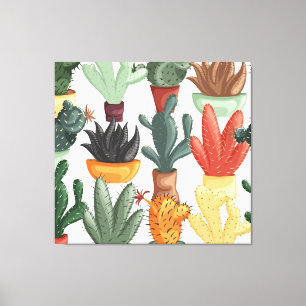 Succulents, cactuses: cute floral pattern. canvas print