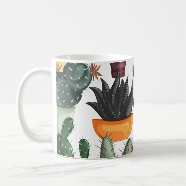 Succulents, cactuses: cute floral pattern. coffee mug (Left)