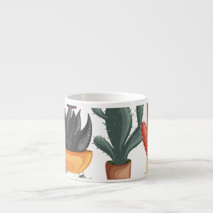 Succulents, cactuses: cute floral pattern. espresso cup