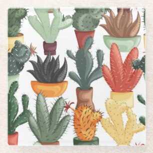 Succulents, cactuses: cute floral pattern. glass coaster