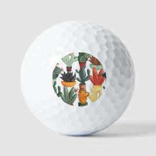 Succulents, cactuses: cute floral pattern. golf balls