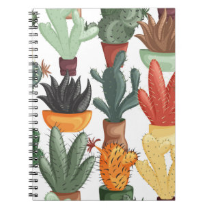 Succulents, cactuses: cute floral pattern. notebook
