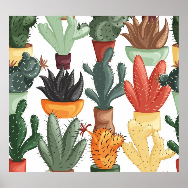 Succulents, cactuses: cute floral pattern. poster (Front)