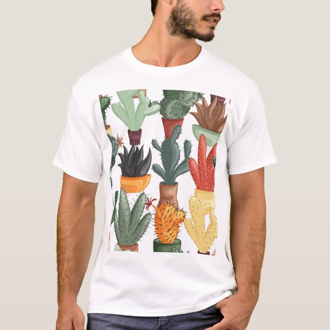 Succulents, cactuses: cute floral pattern. T-Shirt (Front)