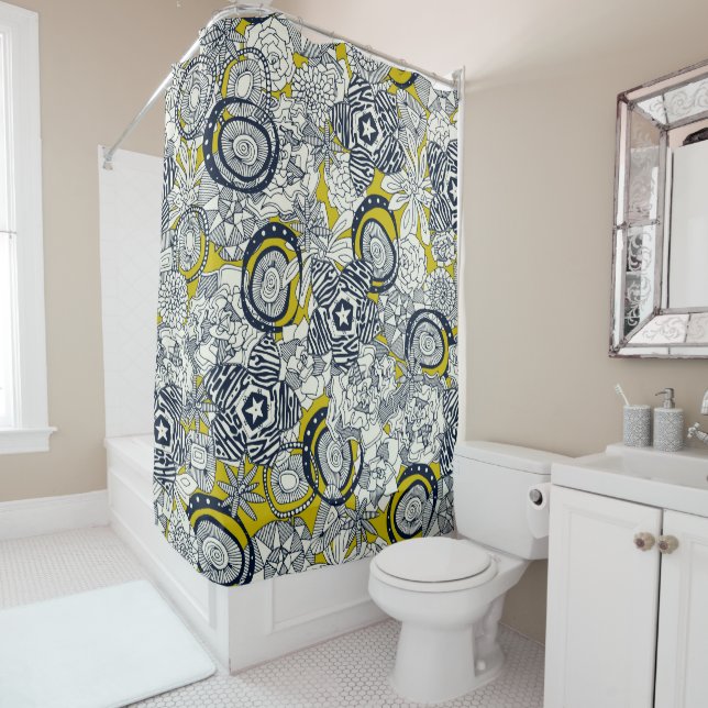 succulents chartreuse indigo shower curtain (In Situ)