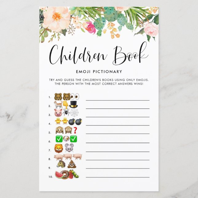 Succulents Children Book Emoji Pictionary Game (Front)