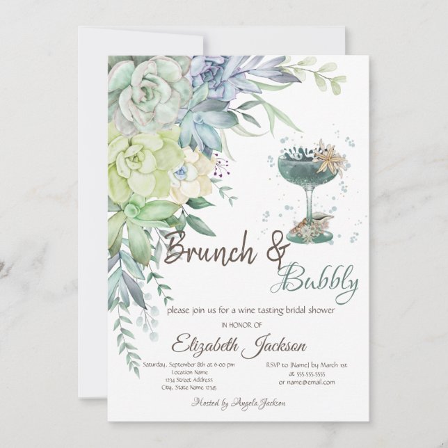 Succulents Cocktail Brunch & Bubbly Invitation (Front)