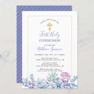 Succulents & Cross    First Holy Communion Invitation