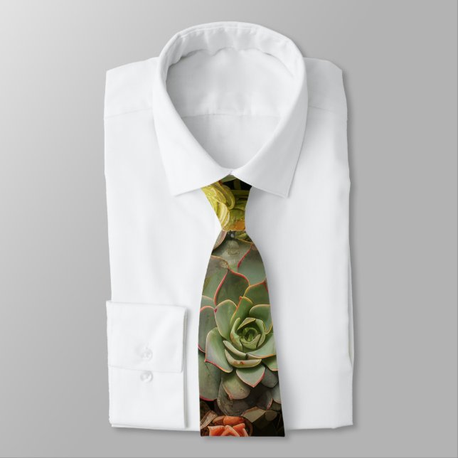 Succulents Desert Flowers Neck Tie (Tied)