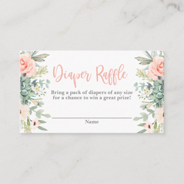 Succulents Diaper Raffle Enclosure Card (Front)
