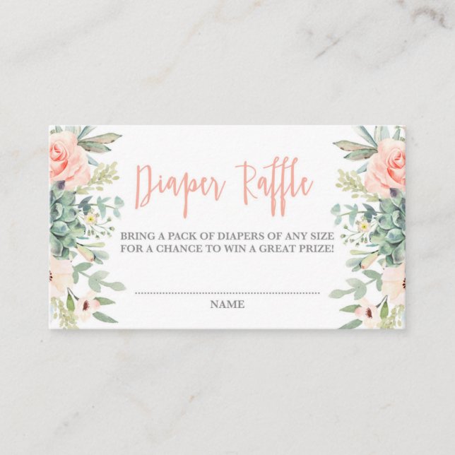 Succulents Diaper Raffle Enclosure Card (Front)
