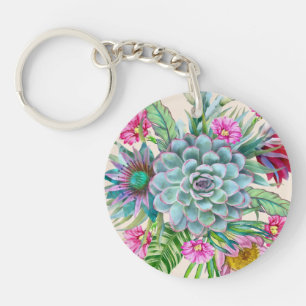 Succulents Echeveria Cactus Flowers Key Ring