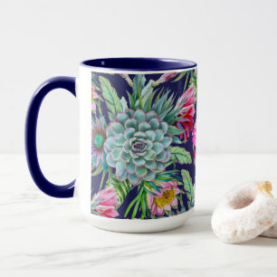 Succulents Echeveria Cactus Flowers Pattern Mug