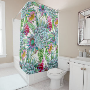 Succulents Echeveria Cactus Flowers Pattern Shower Curtain