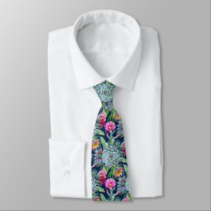 Succulents Echeveria Cactus Flowers Pattern Tie