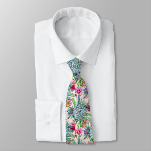 Succulents Echeveria Cactus Flowers Pattern Tie