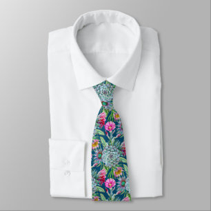 Succulents Echeveria Cactus Flowers Pattern Tie