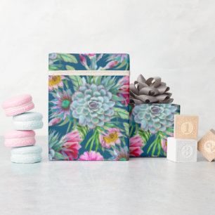 Succulents Echeveria Cactus Flowers Pattern  Wrapping Paper