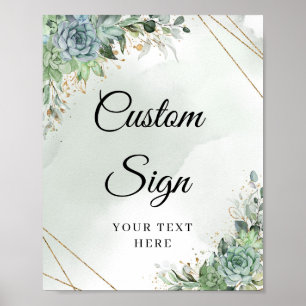 Succulents eucalyptus gold frame custom sign