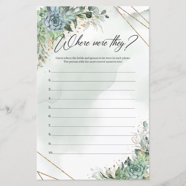 Succulents eucalyptus gold frame Where Were They (Front)