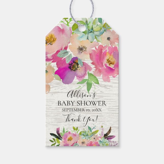 Succulents Floral Baby Shower Favour Gift Tag (Front)