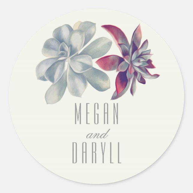 Succulents Floral Bouquet Wedding Classic Round Sticker (Front)