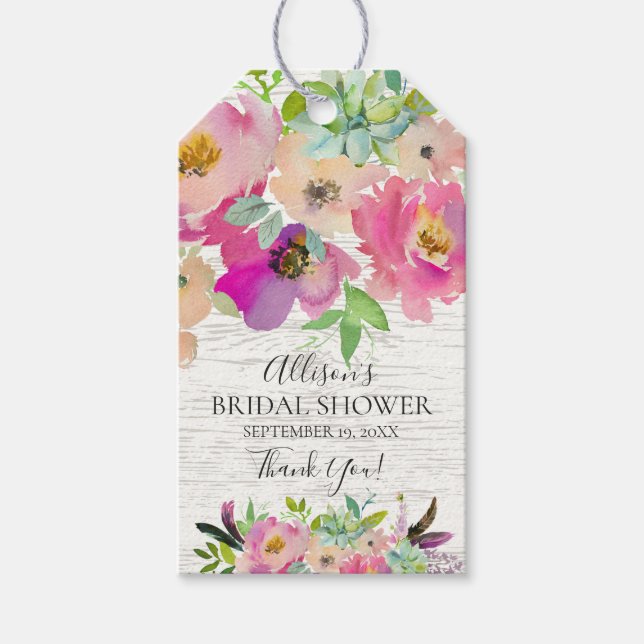 Succulents Floral Bridal Shower Favour Gift Tag (Front)