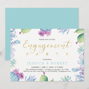 Succulents Floral & Gold Wedding Engagement Party  Invitation