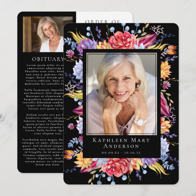 Succulents Floral Photo Memorial Service Programme (Front/Back)