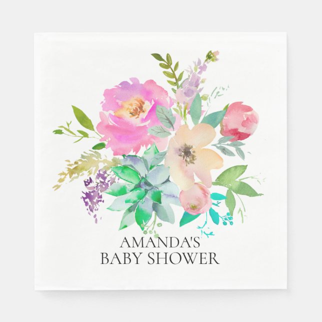 Succulents & Floral Shower Paper Napkins (Front)