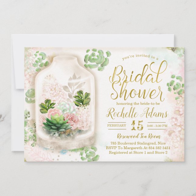 Succulents Floral Terrarium Botanic Bridal Shower Invitation (Front)