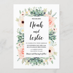 Succulents floral wedding invitation