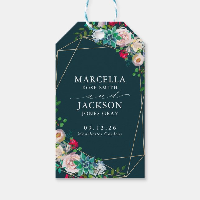 Succulents & Gold Chic Wedding Gift Tags (Front)