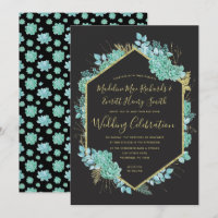 Succulents Gold Frame Any Colour Wedding Invitatio