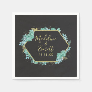 Succulents Gold Frame Any Colour Wedding Monogram Napkin