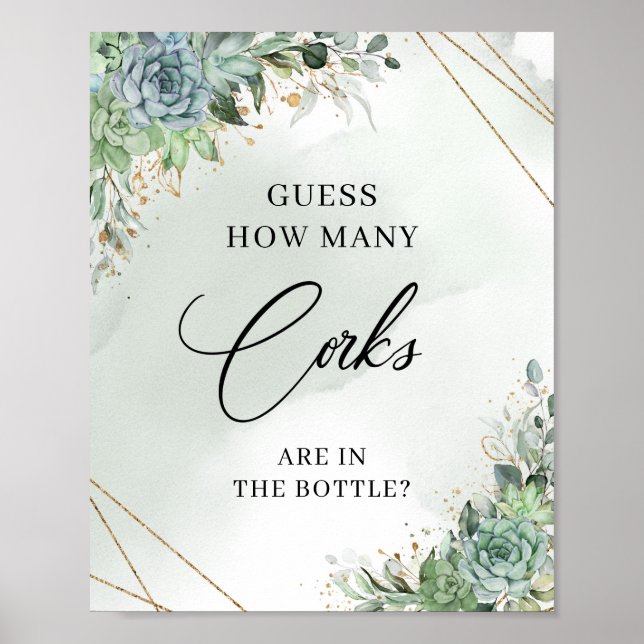 Succulents gold frame How many corks in the bottle Poster (Front)