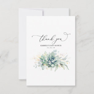 Succulents Gold Greenery Baby Shower Thank You Card