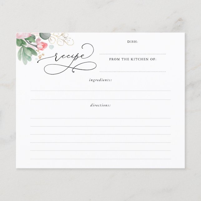 Succulents Gold Greenery Bridal Shower Recipe (Front)