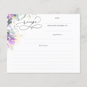 Succulents Gold Greenery Bridal Shower Recipe Card