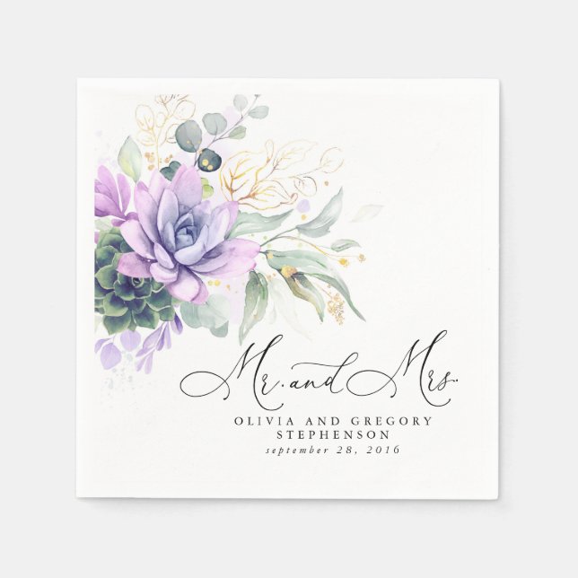 Succulents Gold Greenery Elegant Boho Wedding Napk Napkin (Front)