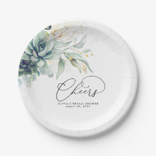 Succulents Gold Greenery Elegant Modern Cheers Paper Plate