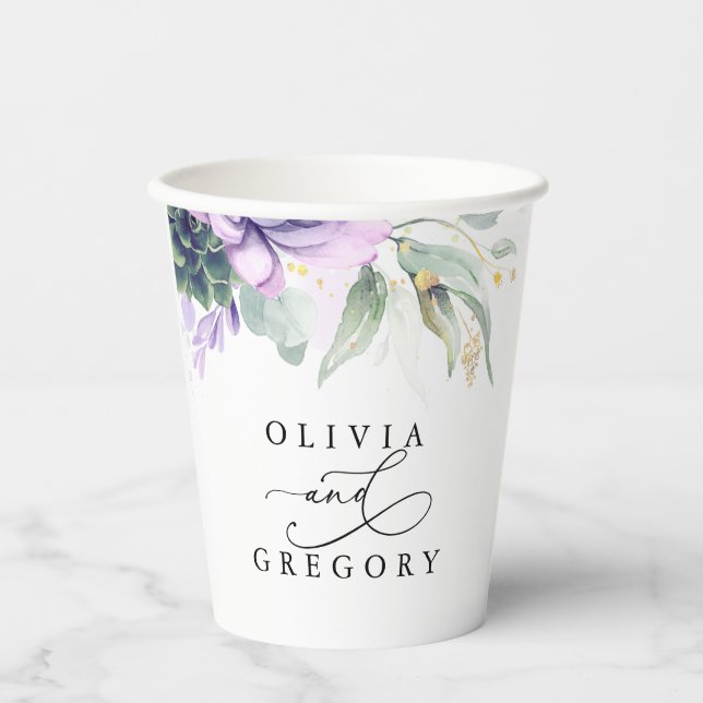 Succulents Gold Greenery Elegant Modern Wedding Pa Paper Cups (Front)