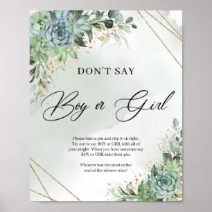 Succulents green eucalyptus Don't say boy or girl Poster