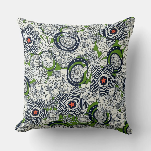 succulents green orange star cushion (Front)