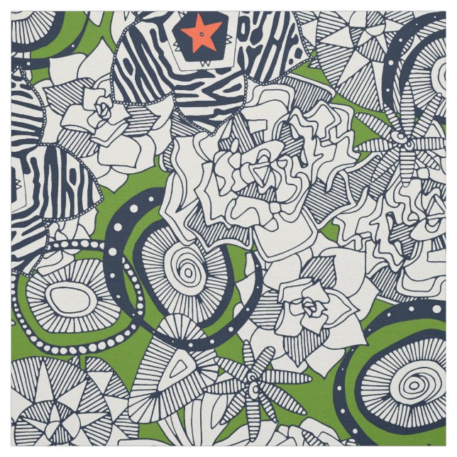 succulents green orange star fabric (Swatch)