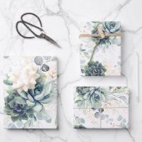 Succulents Greenery and Gold Eucalyptus Leaves